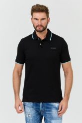 GUESS Czarne polo Lyle. Czarne koszulki polo Guess, l, z aplikacjami, bez kołnierzyka, bez ramiączek. W wyprzedaży za 262.99 zł.
