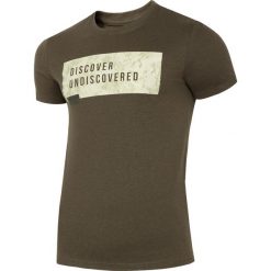 T-shirt męski TSM005 - khaki melanż. Brązowe t-shirty 4F, m, bez wzorów, z jersey, bez kołnierzyka, bez ramiączek. W wyprzedaży za 34.99 zł.