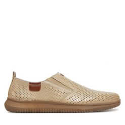 Półbuty Rieker. Brązowe eleganckie półbuty Rieker, bez wzorów, bez obcasa, bez zapięcia. Za 249.99 zł.