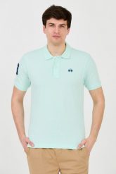 LA MARTINA Miętowe polo z małym logo. Zielone koszulki polo La Martina, m, bez wzorów, bez kołnierzyka, bez ramiączek. W wyprzedaży za 399.99 zł.