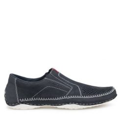 Półbuty Rieker. Niebieskie eleganckie półbuty Rieker, bez wzorów, bez obcasa, bez zapięcia. Za 339.99 zł.