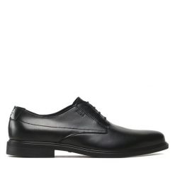 Półbuty HUGO. Czarne eleganckie półbuty Hugo, bez wzorów, bez obcasa, bez zapięcia. Za 719.99 zł.