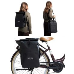 Wodoodporny plecak rowerowy 3w1 – plecak, sakwa na bagażnik i torba na ramię. Czarne torby na ramię RAINJOY, bez wzorów, do ręki, bez dodatków. Za 290.00 zł.