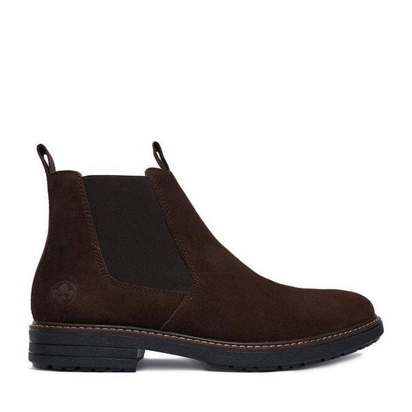 Botki Rieker. Brązowe botki sznurowane Rieker, bez wzorów, bez obcasa, bez zapięcia. Za 439.99 zł.
