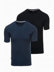 Zestaw męskich t-shirtów z okrągłym dekoltem – granatowy/czarny V3 Z101 - XXL. Niebieskie t-shirty Ombre Clothing, l, bez wzorów, z bawełny, bez kołnierzyka, bez ramiączek. W wyprzedaży za 89.99 zł.