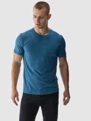 4F Koszulka treningowa regular szybkoschnąca męska - turkusowa S. Niebieskie t-shirty sportowe 4F, bez wzorów, z dzianiny, bez ramiączek, na fitness i siłownię. W wyprzedaży za 59.99 zł.