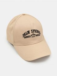 Czapka z daszkiem z haftowanym napisem Palm Springs - kremowy. Białe czapki z daszkiem Sinsay, bez wzorów. Za 19.99 zł.