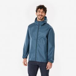Kurtka turystyczna męska Quechua Raincut zamek. Czarne kurtki QUECHUA, m, bez wzorów, z materiału, bez kaptura. Za 79.99 zł.