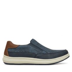 Półbuty Rieker. Niebieskie eleganckie półbuty Rieker, bez wzorów, bez obcasa, bez zapięcia. Za 239.99 zł.