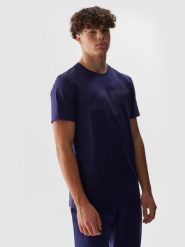 4F T-shirt regular z nadrukiem męski - granatowy M. Niebieskie t-shirty 4F, m, bez wzorów, z bawełny, bez kołnierzyka, bez ramiączek. W wyprzedaży za 39.99 zł.