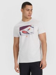 4F T-shirt regular z nadrukiem męski - szary XL. Szare t-shirty 4F, m, bez wzorów, z bawełny, bez kołnierzyka, bez ramiączek. Za 59.99 zł.