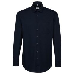 Męska Formalna Koszula Z Kontrastowymi Naszywkami. Niebieskie koszule Seidensticker, m, z aplikacjami, bez kołnierzyka, bez ramiączek. Za 339.99 zł.