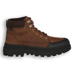Buty do chodzenia męskie Palladium 248 Pallatrooper Cuff. Brązowe buty sportowe casual Palladium, bez wzorów, z materiału, bez zapięcia. Za 856.00 zł.
