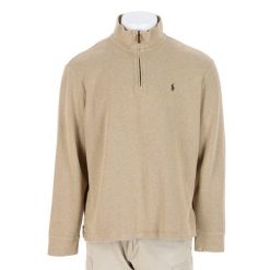Second life - Męski sweter z kapturem na zamek ćwierćgroszowy - Jak nowy. Brązowe golfy RALPH LAUREN, m, bez wzorów, bez ramiączek. Za 255.56 zł.