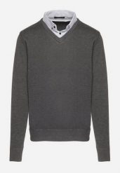 Jasnoszary Sweter z Wełną i Koszulowym Kołnierzykiem Espirra. Szare swetry nierozpinane Born2be, l, bez wzorów, z wełny, bez kołnierzyka, bez ramiączek. Za 59.99 zł.