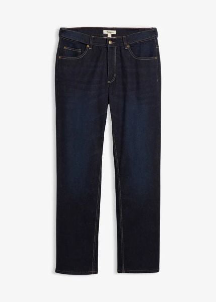 Dżinsy ocieplane, regular fit, z miękką podszewką dżersejową i wygodnym pasem, straight. Niebieskie jeansy bonprix, m. Za 149.99 zł.