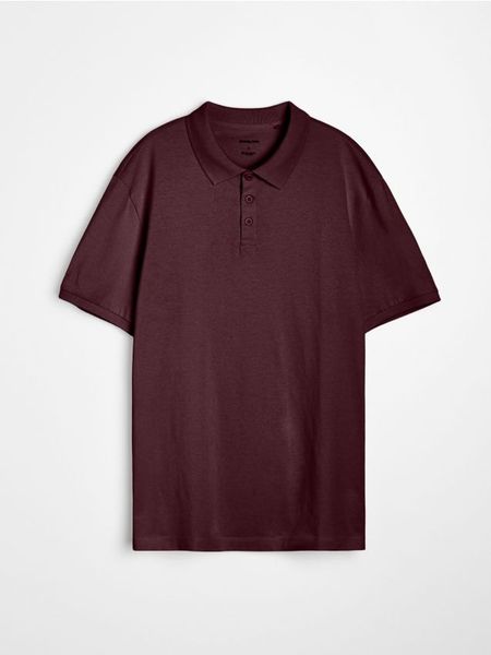 Bawełniana koszulka polo - bordowy. Czerwone koszulki polo sportowe Sinsay, l, bez wzorów, z bawełny, bez kołnierzyka, bez ramiączek. Za 22.99 zł.