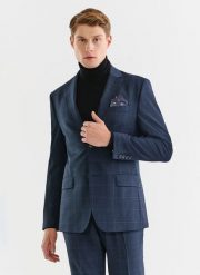 PAKO LORENTE – Granatowa marynarka garniturowa z wełną. Garnitury Pako Lorente, bez wzorów, z lycry. Za 1,199.99 zł.