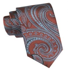 Męski Krawat - Angelo di Monti - Niebiesko-Miedziany z Orientalnym Wzorem. Niebieskie krawaty i muchy Angelo di Monti, bez wzorów, z tkaniny. Za 45.00 zł.