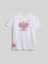 4F Koszulka kibica męska - biała XL. Białe t-shirty 4F, m, bez wzorów, z dzianiny, bez kołnierzyka, bez ramiączek. Za 79.99 zł.