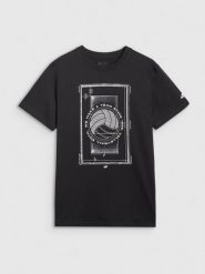 4F T-shirt regular z nadrukiem męski - czarny XXL. Czarne t-shirty 4F, m, bez wzorów, z bawełny, bez kołnierzyka, bez ramiączek. Za 69.99 zł.