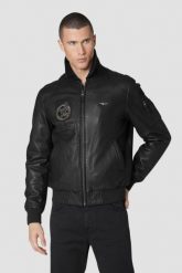 AERONAUTICA MILITARE Czarna męska skórzana kurtka 36th. Czarne kurtki Aeronautica Militare, l, bez wzorów, ze skóry, bez kaptura. W wyprzedaży za 3,299.99 zł.