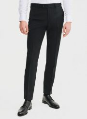 PAKO LORENTE – Wełniane spodnie garniturowe w kolorze czarnym. Czarne garnitury Pako Lorente, do pracy, m, bez wzorów, z wełny. Za 799.99 zł.