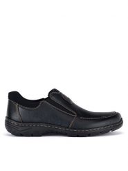 Rieker Półbuty 19961-03 Czarny. Czarne eleganckie półbuty Rieker, bez wzorów, z syntetyku, bez obcasa, bez zapięcia. Za 349.99 zł.