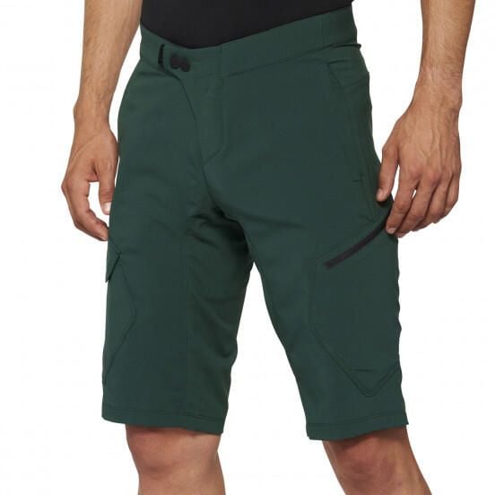 Szorty rowerowe męskie 100% Ridecamp Short. Zielone spodenki rowerowe 100%, m, bez wzorów, sportowe. W wyprzedaży za 269.00 zł.