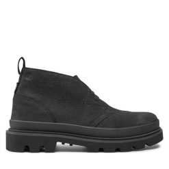 Trzewiki Clarks. Czarne botki sznurowane Clarks, bez wzorów, bez obcasa, bez zapięcia. Za 629.99 zł.