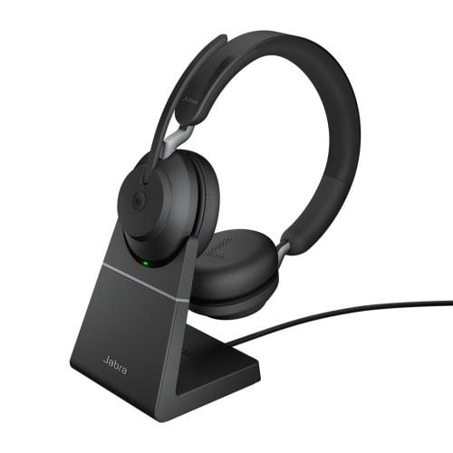 Jabra Evolve2 65 Zestaw słuchawkowy Bezprzewodowy Opaska na głowę Biuro/centrum telefoniczne USB Type-C Bluetooth Podstawka do ładowania. Słuchawki bezprzewodowe Jabra. Za 974.99 zł.