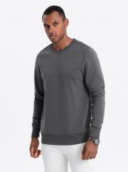 Bluza męska bez kaptura BASIC - grafitowa V10. Szare bluzy Ombre Clothing, m, bez wzorów, z bawełny, bez kaptura. W wyprzedaży za 39.99 zł.