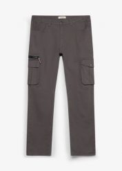 Spodnie bojówki o kroju classic fit ze stretchem, z elastyczną gumką w talii i prostymi nogawkami. Czarne joggery i bojówki bonprix, m, bez wzorów. Za 154.99 zł.