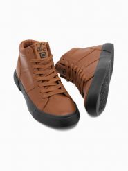Buty męskie sneakersy za kostkę z kontrastową podeszwą - camel V5 OM-FOTH-0124 - 41. Brązowe buty sportowe casual Ombre Clothing, na jesień, bez wzorów, z materiału, za kostkę, bez zapięcia. W wyprzedaży za 69.99 zł.
