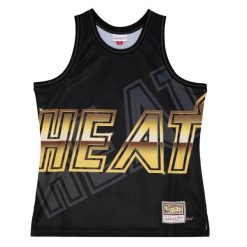 Tank top Miami Heat NBA Big Face 4.0 Fashion. Czarne bezrękawniki Mitchell & Ness, bez wzorów, bez kołnierzyka, bez ramiączek. Za 335.50 zł.