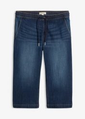 Jeansy 3/4 ze stretchem, z gumką w talii, regular fit. Niebieskie jeansy bonprix, m. Za 54.99 zł.