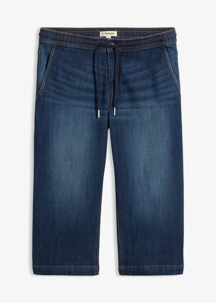 Jeansy 3/4 ze stretchem, z gumką w talii, regular fit. Niebieskie jeansy bonprix, m. Za 54.99 zł.