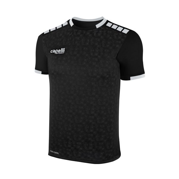 Koszulka piłkarska męska Capelli Cs III Block. Czarne t-shirty sportowe CAPELLI SPORT, bez wzorów, bez ramiączek, do piłki nożnej. Za 119.99 zł.