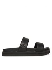 Calvin Klein Jeans Klapki Flat Molded Doublebar Sandal Lth YM0YM01226 Czarny. Czarne klapki Calvin Klein Jeans, z jeansu. Za 259.99 zł.