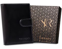 Portfel skórzany Rovicky [DH] R-RM-10L-GCL czarny. Czarne portfele ROVICKY, bez wzorów, ze skóry. Za 57.99 zł.