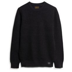 Sweter z teksturowanej dzianiny z okrągłym dekoltem Superdry. Czarne swetry nierozpinane Superdry, m, bez wzorów, z dzianiny, bez kołnierzyka, bez ramiączek. Za 383.25 zł.