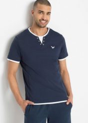 Shirt 2 w 1, krótki rękaw (2 szt.). Niebieskie bluzki z długim rękawem bonprix, l, bez wzorów, bez kołnierzyka, bez ramiączek. Za 99.98 zł.
