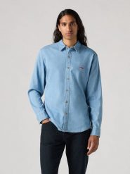 Levi's Koszula dżinsowa - Slim fit - w kolorze błękitnym rozmiar: L. Niebieskie koszule Levi's®, l, bez wzorów, z bawełny, bez kołnierzyka, bez ramiączek. Za 146.63 zł.
