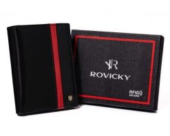 Portfel skórzany Rovicky N575-RVTP-3074 czarny. Czarne portfele ROVICKY, bez wzorów, ze skóry. Za 80.00 zł.