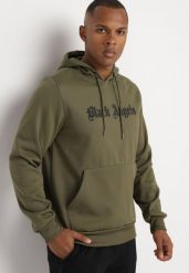 Zielona Bluza z Dodatkiem Bawełny Kapturem Kieszenią Typu Kangurek i Napisem Rotila. Zielone bluzy Born2be, m, bez wzorów, z bawełny, z kapturem. W wyprzedaży za 59.49 zł.