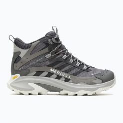 Buty turystyczne męskie Merrell Moab Speed 2 Mid GTX. Szare buty turystyczne Merrell, bez wzorów, z materiału, bez zapięcia, trekkingowe. Za 639.00 zł.