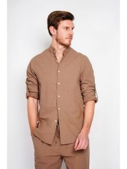 Secret du Lin Lniana koszula w kolorze jasnobrązowym rozmiar: 44. Brązowe koszule Secret du Lin, bez wzorów, ze lnu, bez kołnierzyka, bez ramiączek. Za 87.19 zł.