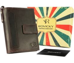 Portfel c. brązowy Rovicky N1227-RHP-6774 BROWN. Brązowe portfele ROVICKY, bez wzorów, ze skóry. Za 91.99 zł.