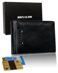 Portfel męski skórzany Ronaldo N992-TP-RON BLACK. Czarne portfele RONALDO, bez wzorów. Za 44.00 zł.