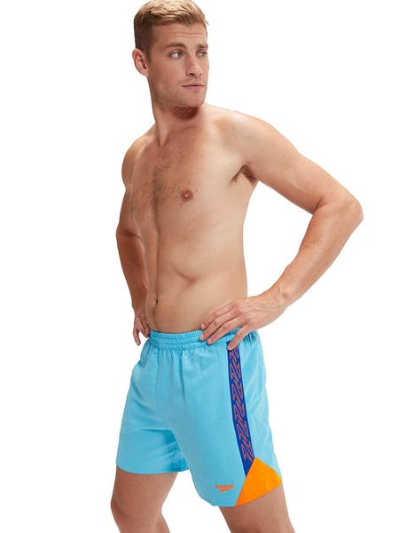 Speedo Szorty kąpielowe "Eco H-Boom" w kolorze błękitno-pomarańczowym rozmiar: L. Niebieskie kąpielówki Speedo, l, bez wzorów, z materiału. Za 144.24 zł.